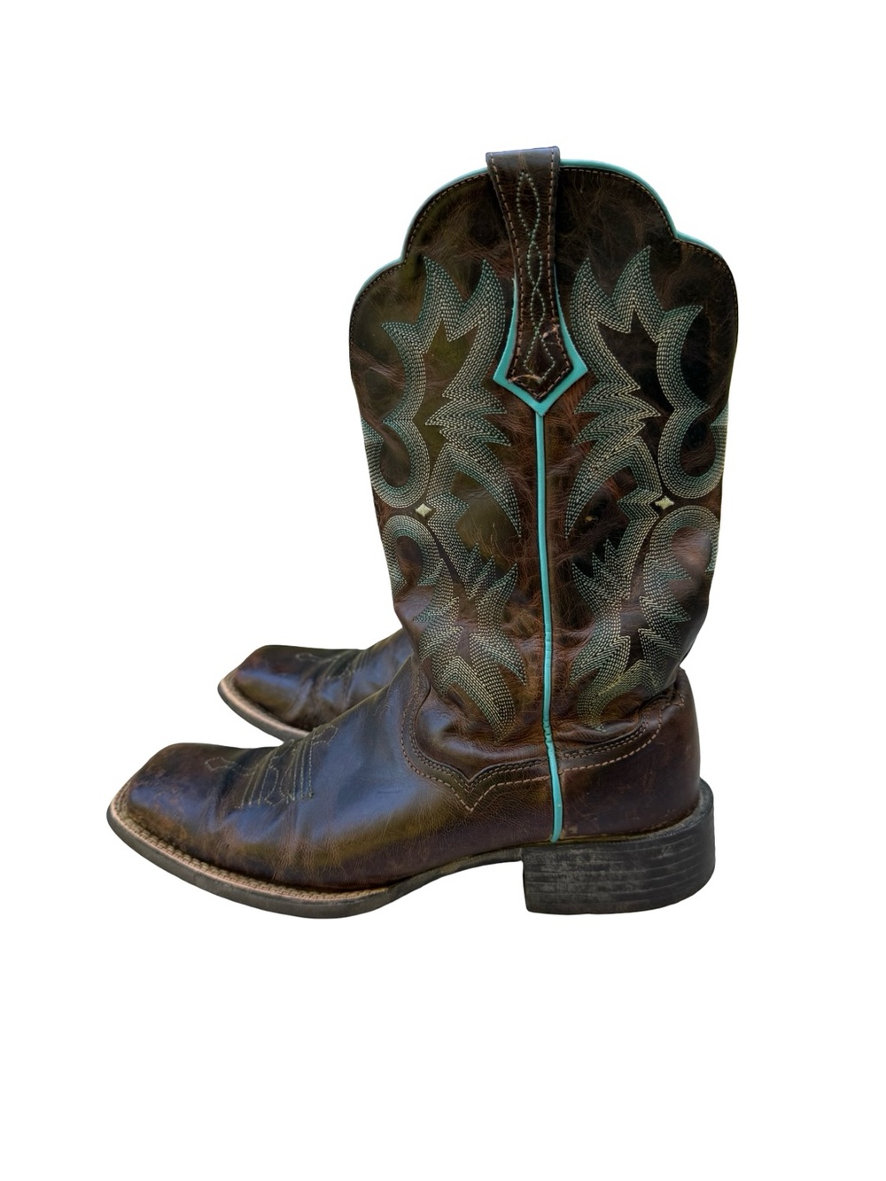 Ariat Tombstone Western Boots Size 9 B Brown Turquoise Leather Cowgirl